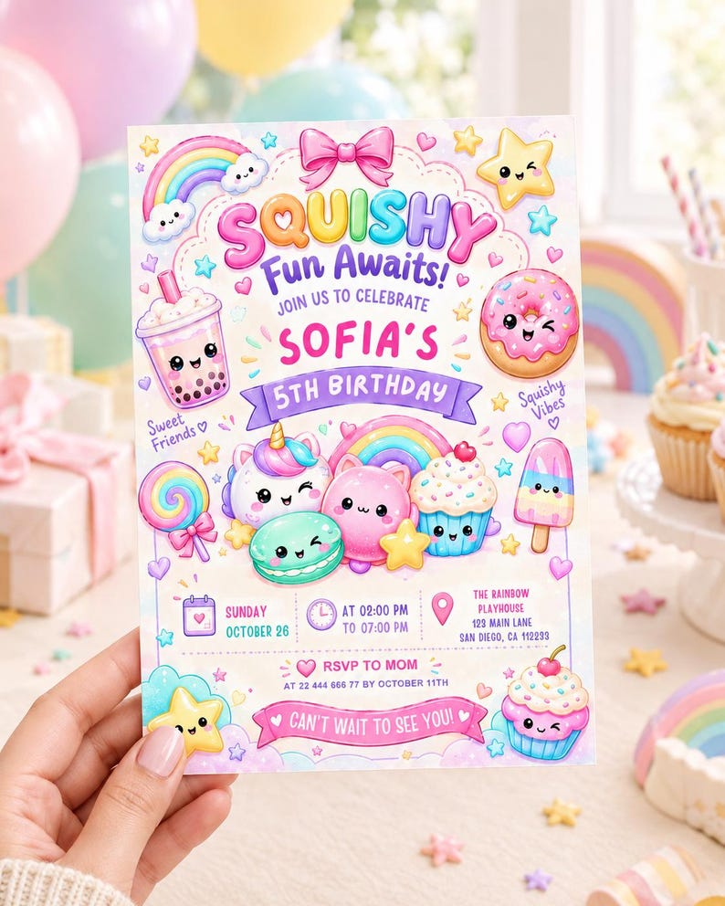 Glitter Dumpling party invitation, printable 5x7 digital download