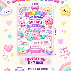 Printable Canva glitter squishy party invitation with dumpling characters