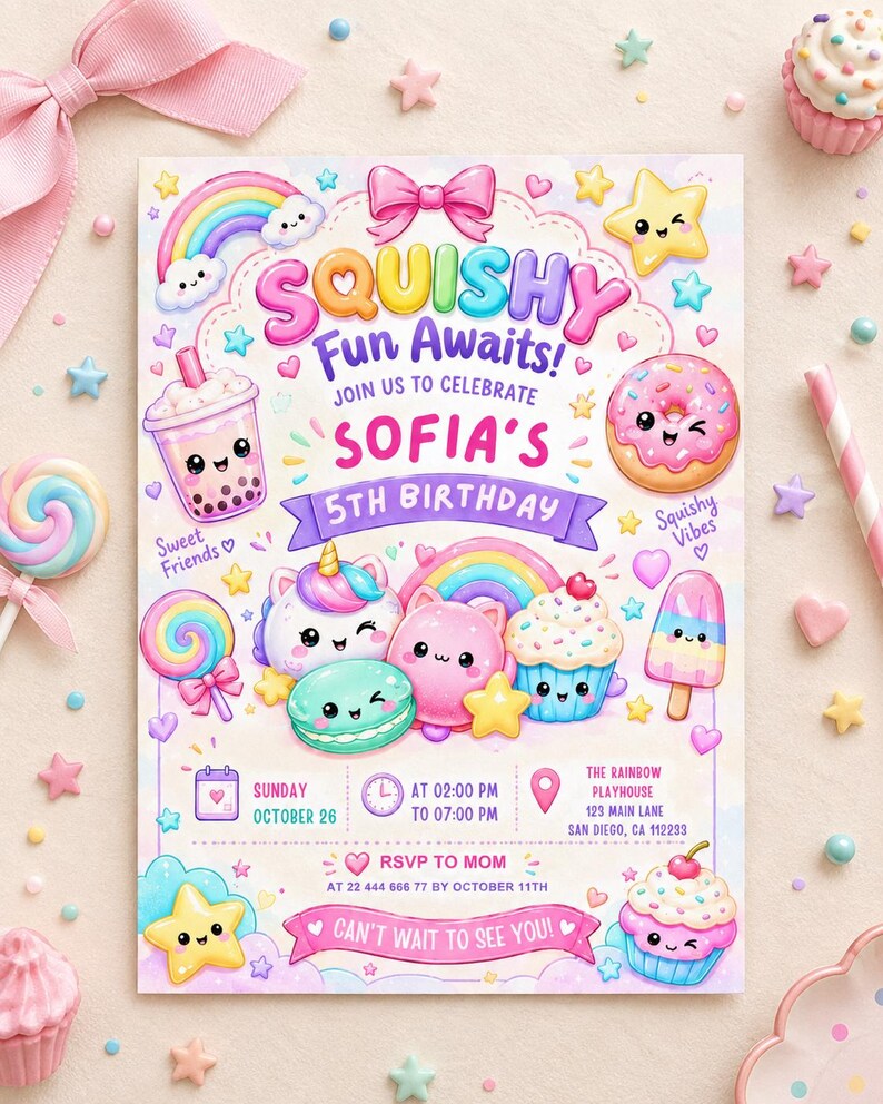 Instant download glitter dumpling invitation for kids birthday party