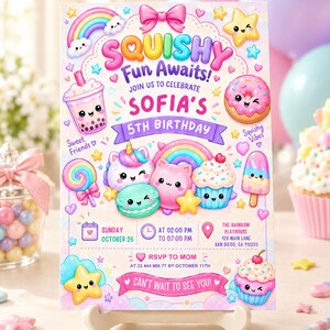 Cute squishy birthday invitation, digital download party invite
