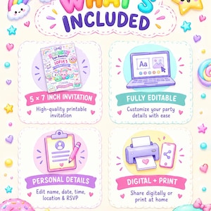 Dumpling theme birthday invite for girls, fully editable design