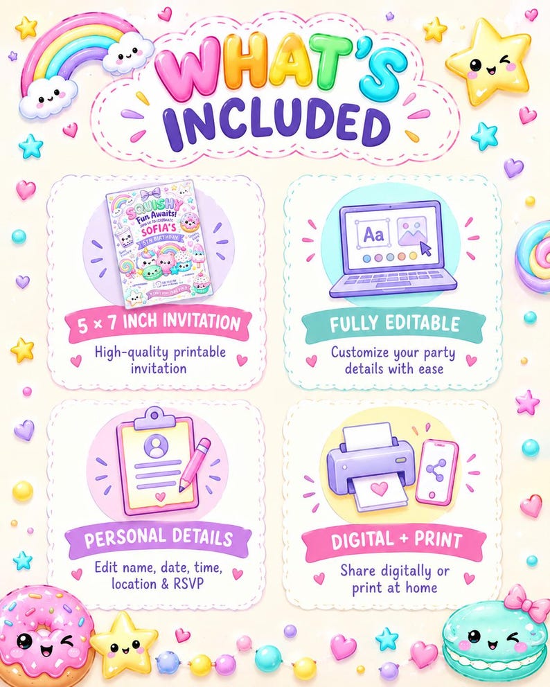 Dumpling theme birthday invite for girls, fully editable design