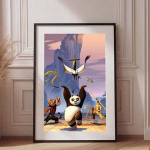 Kung Fu Panda-affisch | Väggkonst från Po & Furious Five | Tryck av DreamWorks-animationen | Dekoration för kampsport | Present till barnrum