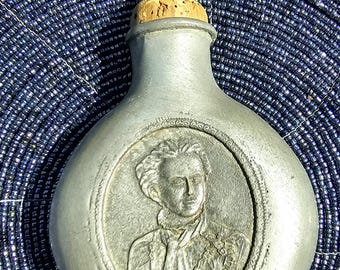 King Ludwig II Bavarian Pewter Flask Dated 1867, Vintage German Zinn Pocket Spirit Flask, Antique Style Collectible Pewter Alcohol Flask