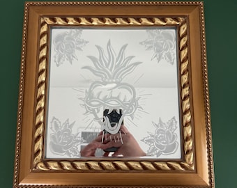 Etched Heart of Glass Mirror