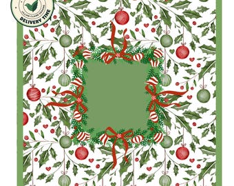 XMAS AT MOTHER'S Mahjong Mat |Traditional Christmas Design,  (White Canvas Bag Included)