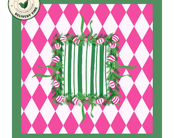 PINK PEPPERMINT PATTY Mahjong Mat | Garland and Bows, Preppy Style | White Canvas Bag Included