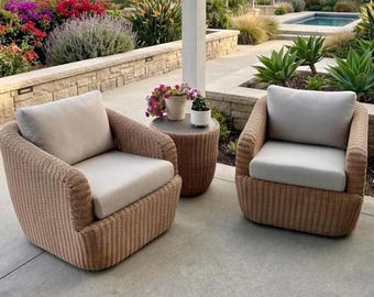 3-Piece Outdoor Wicker Bistro Set with Swivel Chairs & Thick Cushions | Fully Assembled Patio Conversation Set