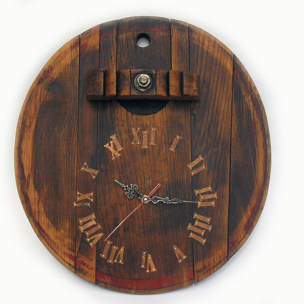 17'' rustic wall clock, unique big wall clock, old wooden wine barrel clock