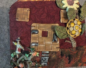 Pixie Portal: Sunflower House A Cheerful Cottage in the Autumn- Mixed Media Mini Quilt