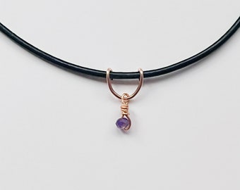 Tiny Amethyst Gemstone Leather Choker Necklace