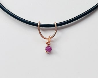 Tiny Ruby Gemstone Leather Choker Necklace