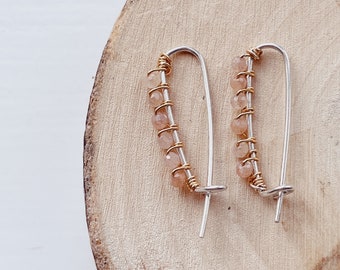 Sunstone Minimalist Safety Pin Earrings