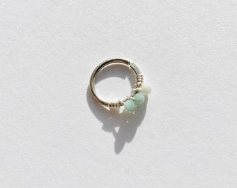 Single Tiny Amazonite cartilage hoop earring -  tragus, helix, earlobe, small silver hoop, gemstone, spiritual women, piercing hoop