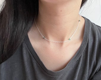 NEW Tiny Emerald Chain necklace - dainty gemstone necklace