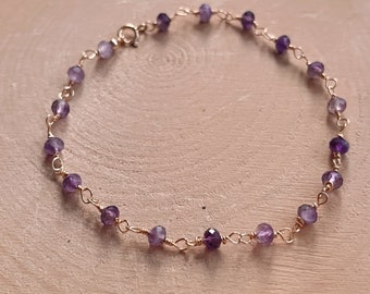 NEW Delicate Amethyst Wire wrapped Chain Bracelet