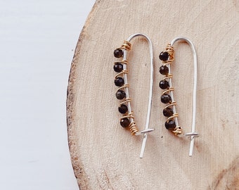 Gold Obsidian Minimalist Safety Pin Earrings