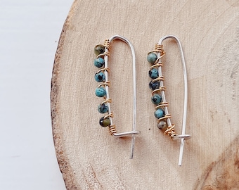 African Jasper Minimalist Safety Pin Earrings