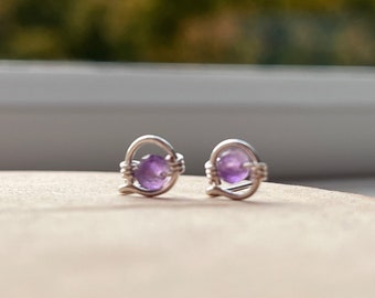 NEW Inner Aura Gemstone Stud Earrings  - dainty gemstone stud earrings, amethyst, moonstone