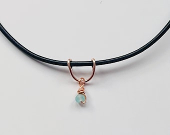 Tiny Amazonite Gemstone Leather Choker Necklace