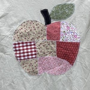 Real Patchwork Apple Shirt, Handmade Applique Quilted Apple Tee, Cottagecore Floral Patchwork T Shirt, Teacher Fall Gift for Her PJNK05-RD