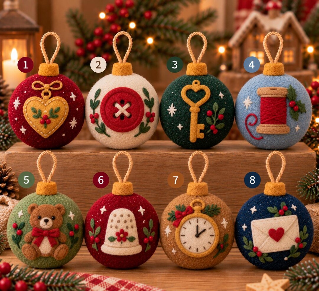 Needle Without Thread Vintage Sewing Needle Felt Ball Ornaments, Handmade Heart Button Thread ...