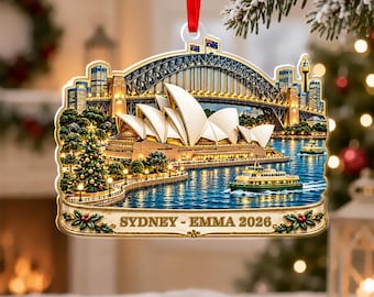 Personalized Sydney Christmas Ornament, Australia Travel Ornament, Custom Sydney Couple, Australian Vacation Keepsake, Travel Gift RLZO94