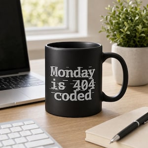 Monday Is 404 Coded Mug, Funny Programmer Gift, Developer Coffee Cup, Software Engineer Office Humor, IT Team Coworker Gift, 11oz 15oz