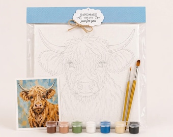 Highland Cow Painting Kit: 8x10 Canvas, Brushes, Paints Included