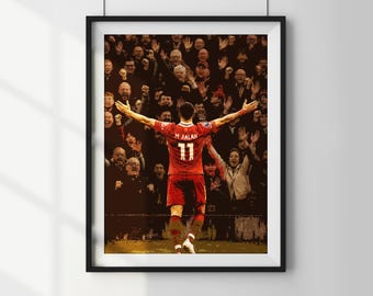 Poster van Mohamed Salah voor Liverpool FC, muurdecoratie met Anfield-sfeer (digitale download)