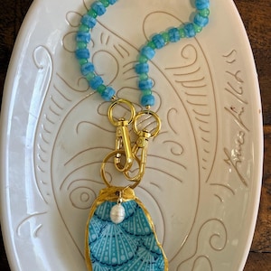 Blue Oyster Beaded Purse Chain/Keychain Bag Charm