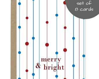 Cute Christmas Card Pack, Yule Card, Winter Holiday Card Set of 8 - Holiday Lights