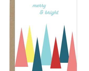 Cute Christmas Card, Office Christmas Card, Merry and Bright Christmas Card - Colorful Trees