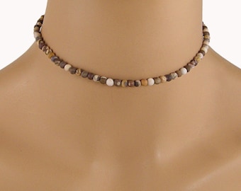 Brown Bead Choker, Brown Choker, Beige Choker, Brown Zebra Jasper Choker