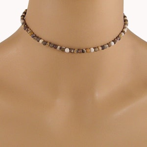 Brown Bead Choker, Brown Choker, Beige Choker, Brown Zebra Jasper Choker
