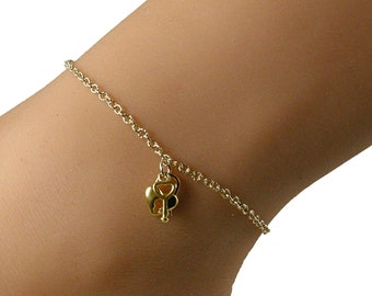 Dainty Gold Heart Lock and Key Anklet, Gold Anklets for Women