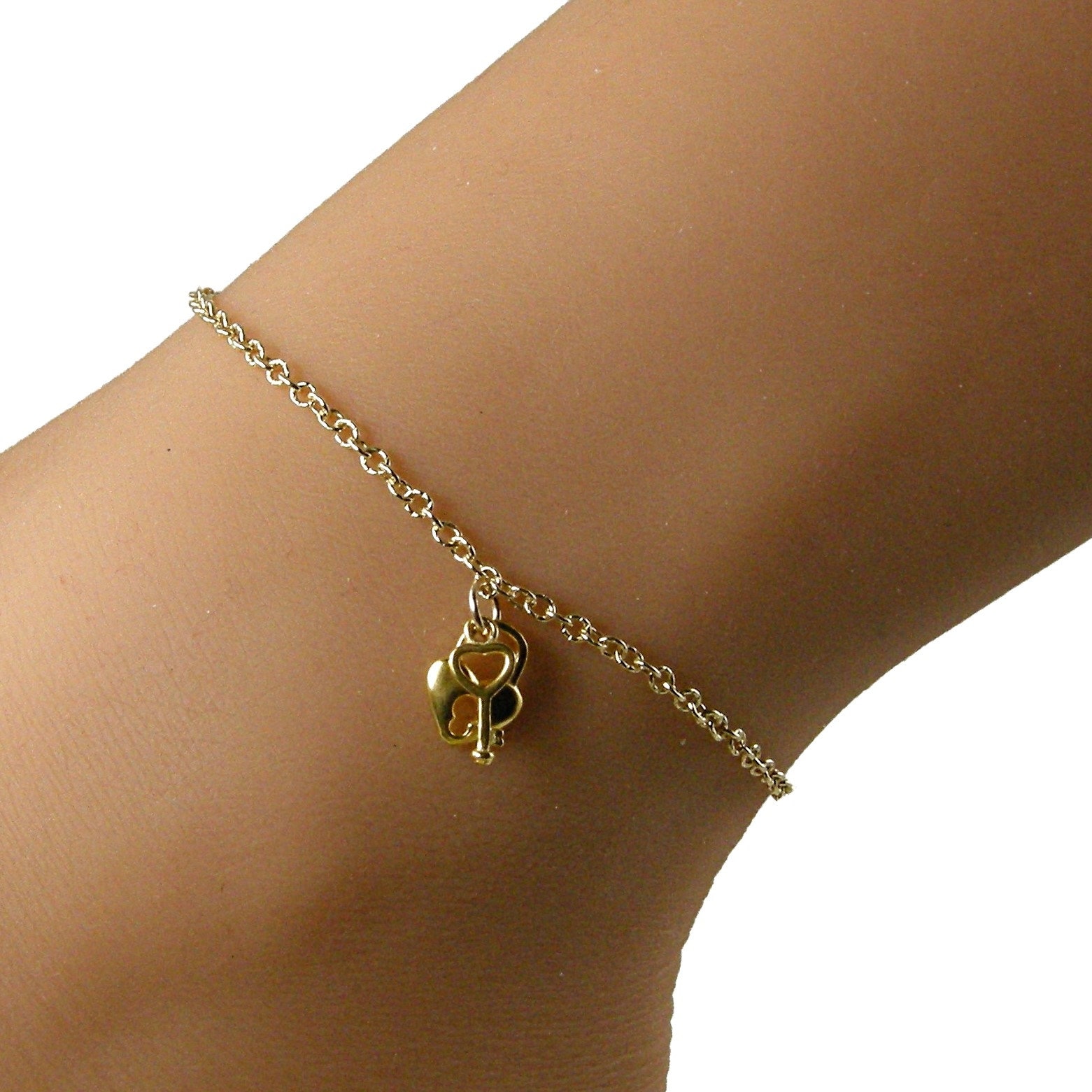 Dainty Gold Heart Lock and Key Anklet Gold Anklets for Women Etsy