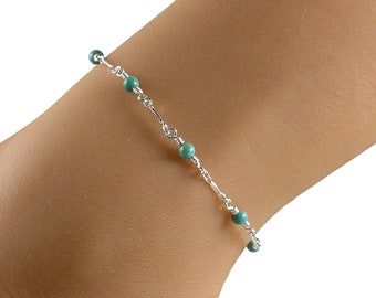 Dainty Turquoise Sterling Silver Chain Anklet, Turquoise Anklet, Silver Anklet, Gift for Her