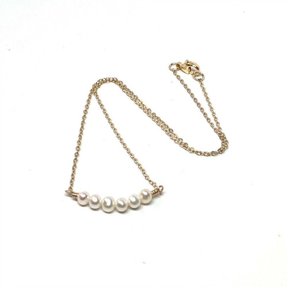 Dainty Pearl Necklace, Minimalist Pearl Necklace, Small Gold