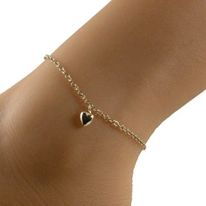 Heart Anklet, Gold Heart Anklet, Dainty Heart Anklet, Valentine Day Gift, Gift for Her, Sweetheart Gift, Gift for Her, Dainty Anklet