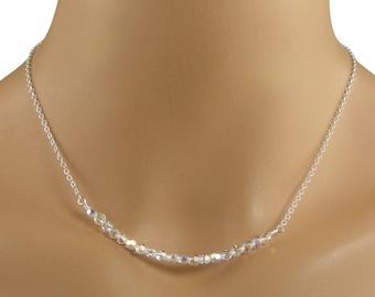 Collar Aurora Boreal con cristales Swarovski y cadena de plata de ley.