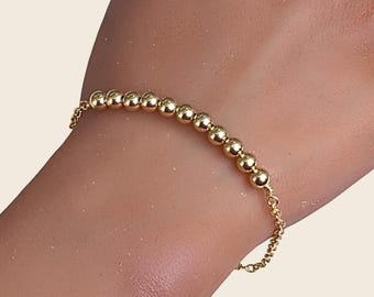 Gold Bead Bracelet, 14K Gold Filled Chain, Classic Everyday Jewelry, Gift for Her