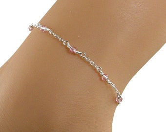 Pretty In Pink Anklet, Pink Swarovski Crystal Anklet, Pink and Silver Anklet, Pink Anklet, Gift for Her, Crystal Anklet, Pink Dainty Anklet