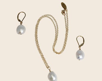 Baroque Freshwater Pearl Necklace and Earring Set, 14k Gold Filled
