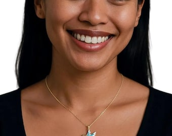 Blaue Emaille Kolibri Kette: 14k Gold Filled Kristall Vogel Anhänger