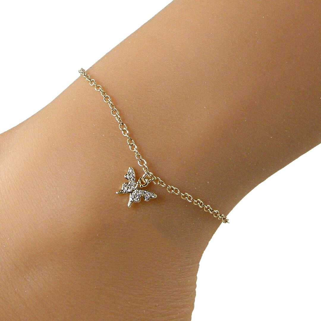 Gold Butterfly Anklet, Dainty Butterfly Anklet, Gold Crystal Butterfly Anklet, Gift for Her