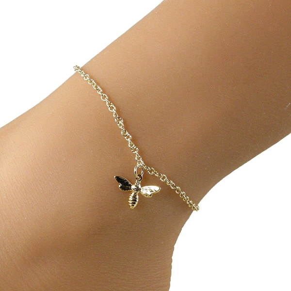 Gold Chain Bee Anklet, Gold Anklet, Bee Ankle Bracelet, Gold Anklets for Women