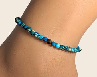 Turquoise Jasper Anklet, Blue Gemstone Anklet, Summer Jewelry Gift