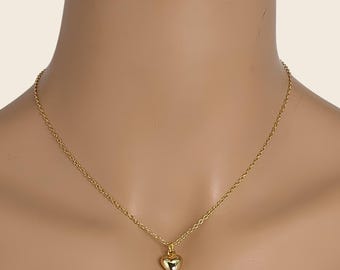 14k Gold Filled Heart Necklace, Dainty Puff Heart Pendant, Meaningful Gift for Her