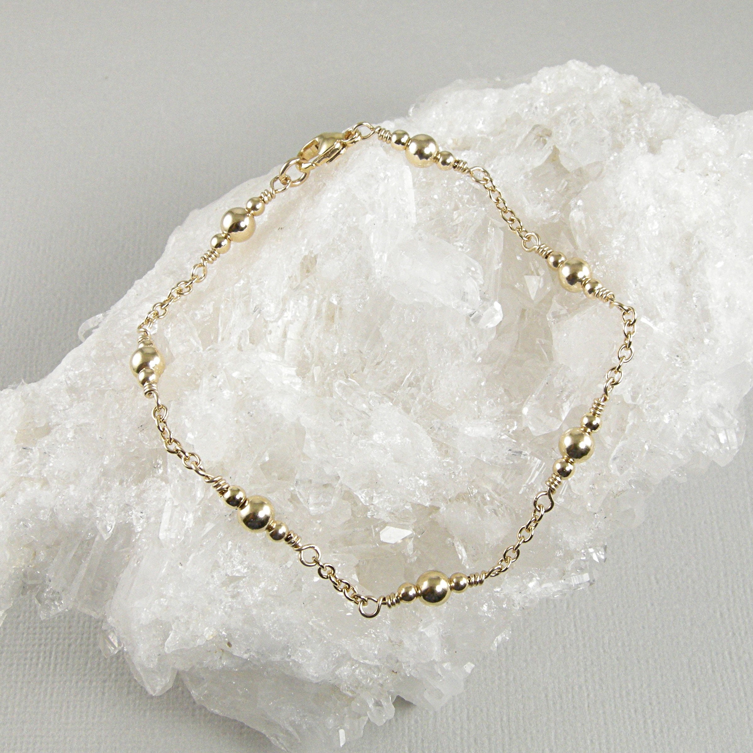 Gold Chain Gold Bead Ankle Bracelet, Gold Anklet, Gold Anklets for